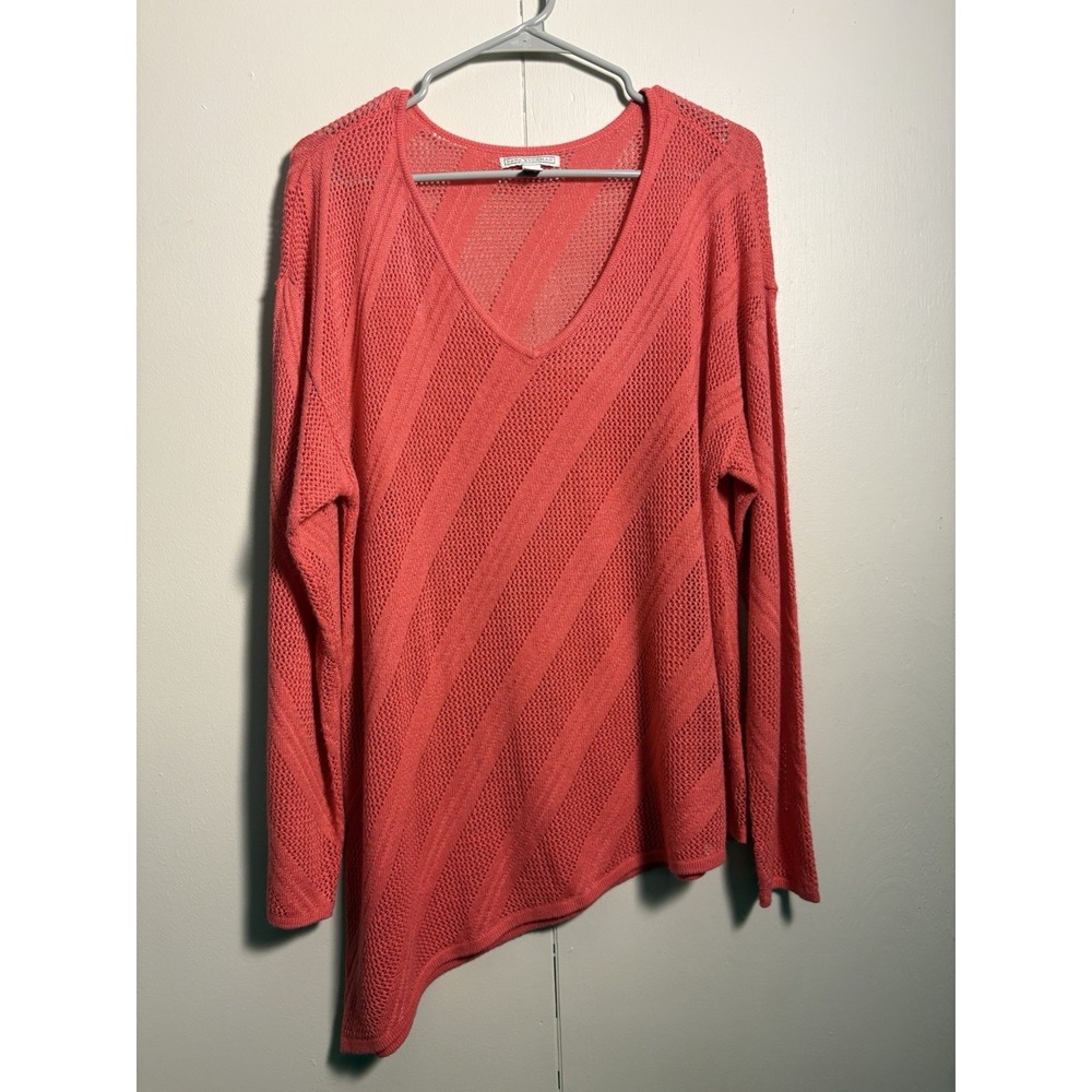 Dana Buchman XL Coral Open Knit Sweater Boho Beachy Resort Sprint Airy Casual